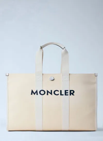 Moncler Canvas Logo Tote Bag In White