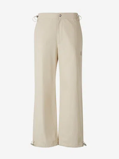 Moncler Canvas Logo Trousers In Neutral