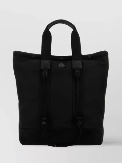 Moncler Canvas Shopping Bag Drawstring Detail In Black