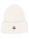 Moncler Ribbed Beanie With Embroidered Logo Detail In White