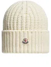 Moncler Ribbed Knit Beanie With Logo Detail In White