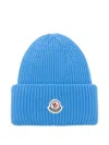 Moncler Ribbed Knit Hat Turn-up Brim In Blue