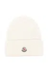 Moncler Logo Patch Ribbed Beanie In White