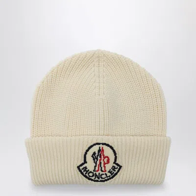 Moncler White Wool Cap With Logo