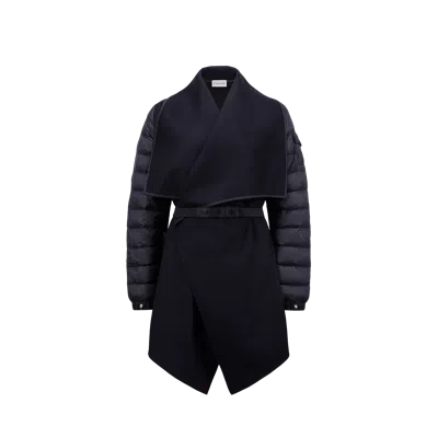 Moncler Padded Wool Felt Cape Blue In Bleu