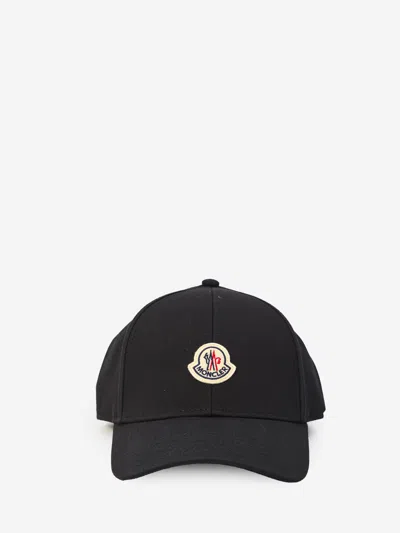 Moncler Baseball Cap In Cotton Gabardine In Black