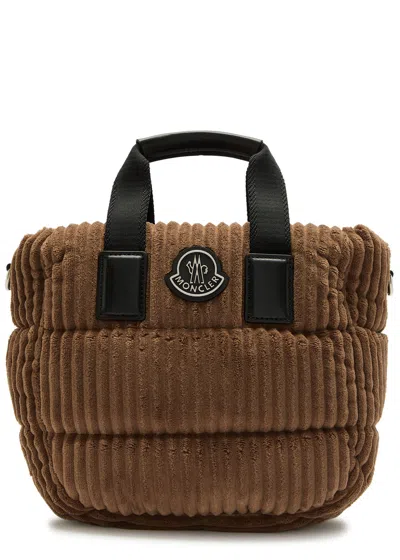 Moncler Caradoc Mini Quilted Corduroy Top Handle Bag In Brown