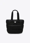 Moncler Puffy Black Tote Bag With Top Zip And Dual Handles In Black
