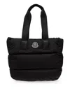 Moncler Puffy Black Tote Bag With Top Zip And Dual Handles In Black