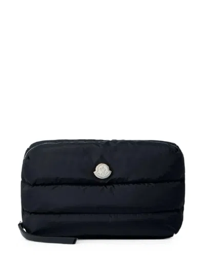 Moncler Beauty Case 26 Cm X 20 Cm X 10 Cm In Fabric With Silver-tone Hardware In Black