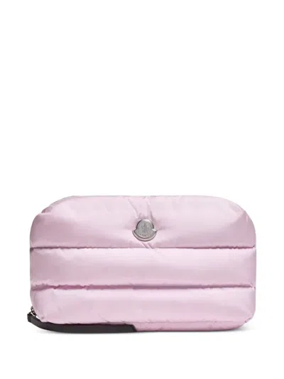 Moncler Caradoc Quilted Logo Make Up Bag In Pink