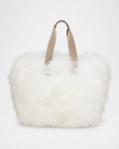 Moncler Caradoc Shearling Tote Bag In White