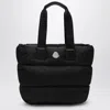 Moncler Puffy Black Tote Bag With Top Zip And Dual Handles In Black