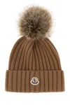 Moncler Caramel Wool Beanie Hat In Brown