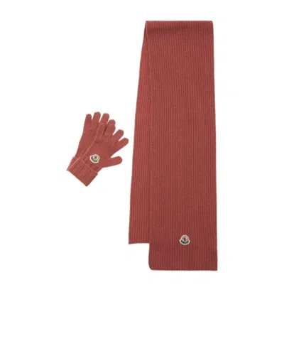 Moncler Carded Virgin Wool Glove  Scarf Set In Multi