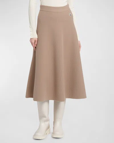 Moncler Tricot Wool Blend Skirt In Beige