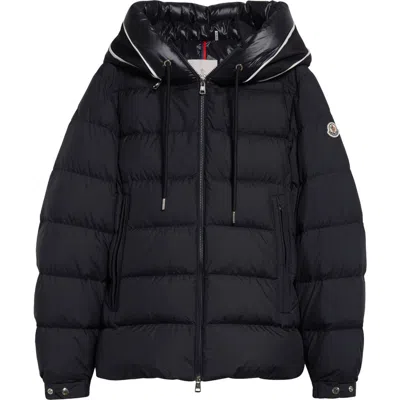 Moncler Cardere Hooded Down Puffer Jacket In Dark Navy Blue
