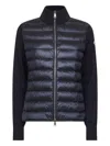 Moncler Quilted Vest-style Cardigan With High Neck And Feather Padding In Blue