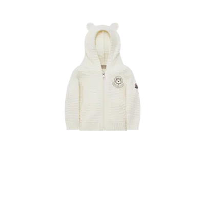 Moncler Hooded Teddy Bear Wool Zip-up Cardigan White