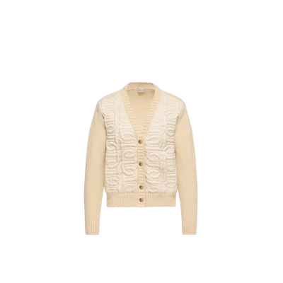 Moncler Chain Quilted Padded V-neck Cardigan In White