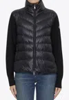 Moncler Mixed Media Wool Puffer Cardigan In Black