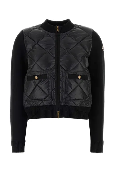 Moncler Cotton Cardigan Quilted Design Front Pockets In Black