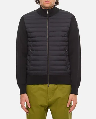 Moncler Wool-knit And Quilted Nylon Cardigan In Navy