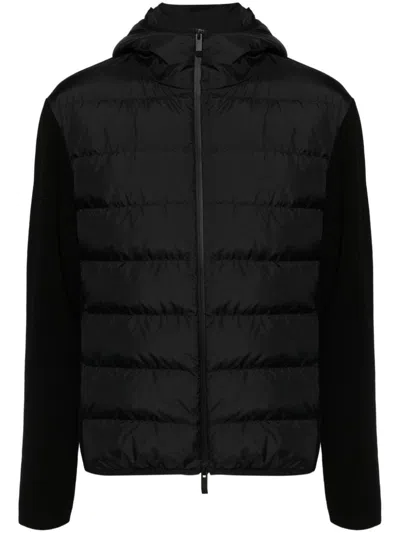 Moncler Padded-panels Knitted Hooded Jacket In Black