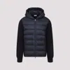 Moncler Insulated Front Jacket With Knitted Sleeves In Blue