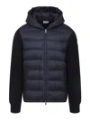 Moncler Insulated Front Jacket With Knitted Sleeves In Blue