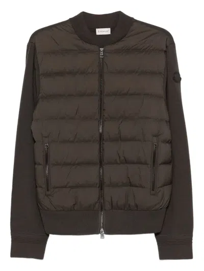 Moncler Quilted Wool-sleeve Jacket In Brown