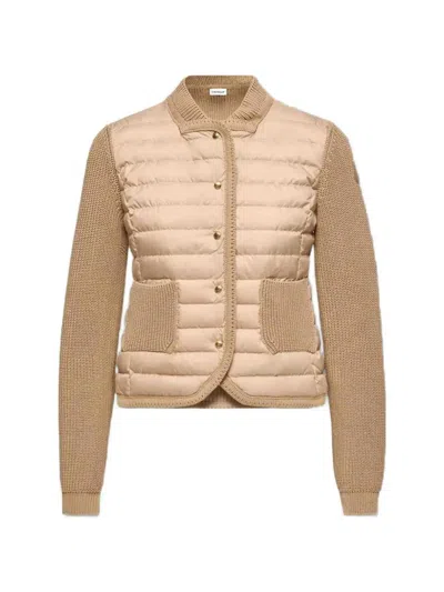Moncler Panelled Padded Cardigan In Neutral