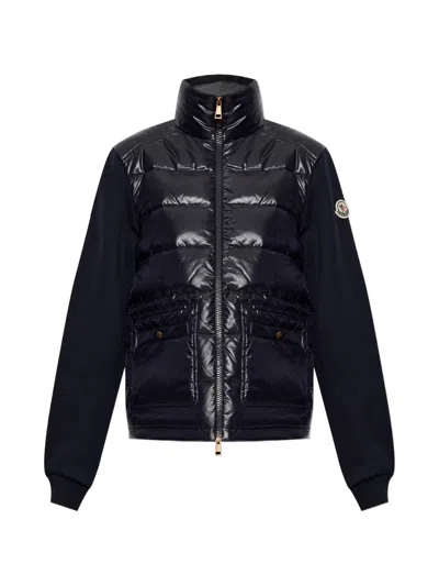 Moncler Cardigan Con Zip In Blu