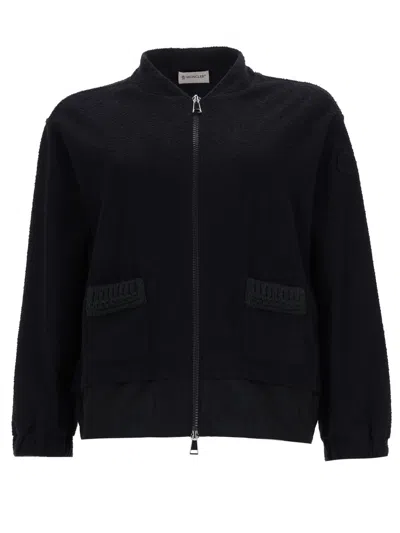 Moncler Cardigan Con Zip In Blue