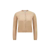 Moncler Embroidered Logo Cotton Blend Cardigan In Beige