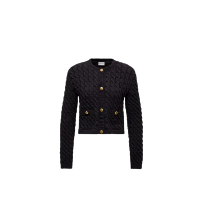 Moncler Cable-knit Button-up Cardigan In Blue