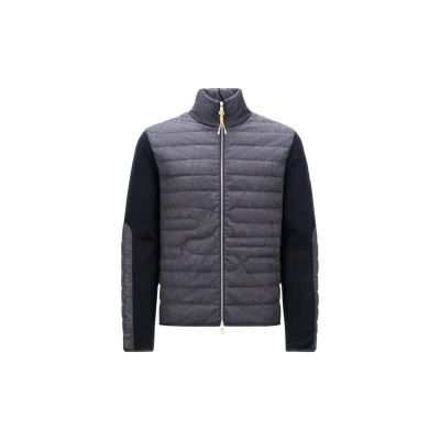 Moncler Cardigan En Denim Matelassé Effet Serpent In Blue