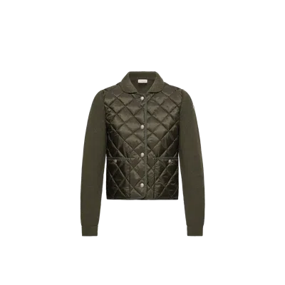 Moncler Cardigan En Laine À Matelassage En Losanges, Femme, Vert, Taille: L