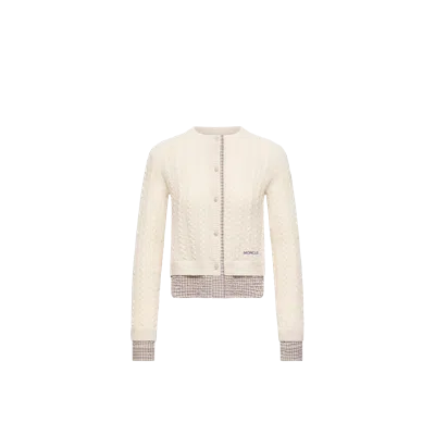 Moncler Cardigan En Laine Et Cachemire À Maille Torsadée, Femme, Blanc, Taille: L