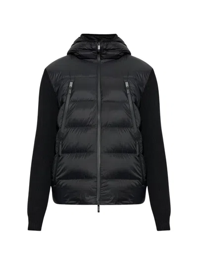 Moncler Cardigan Imbottito Con Cappuccio Nero In Black
