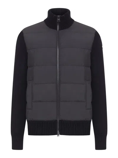 Moncler Cardigan Imbottito In Lana Con Zip In Black