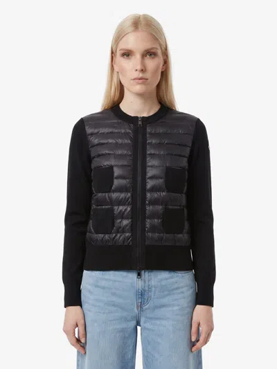 Moncler Cardigan Imbottito In Lana Con Zip In Black