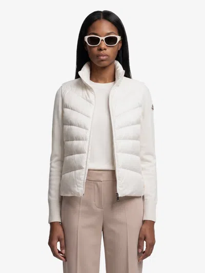 Moncler Cardigan Imbottito In Lana Con Zip In White
