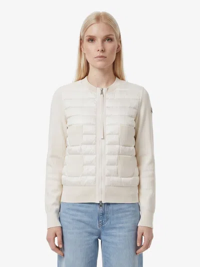 Moncler Cardigan Imbottito In Lana Con Zip In White