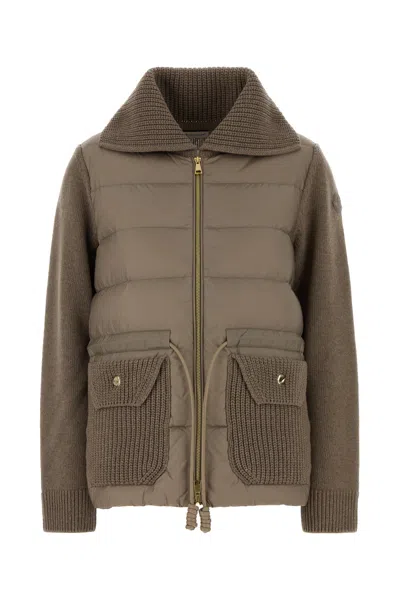 Moncler Dove Grey Wool Blend Cardigan In Multi