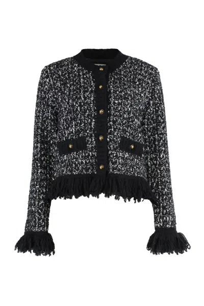 Moncler Cardigan In Mixed Wool In Black