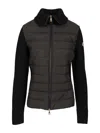 Moncler Two-material Cardigan With Goose Down Padding And High Neck In Black