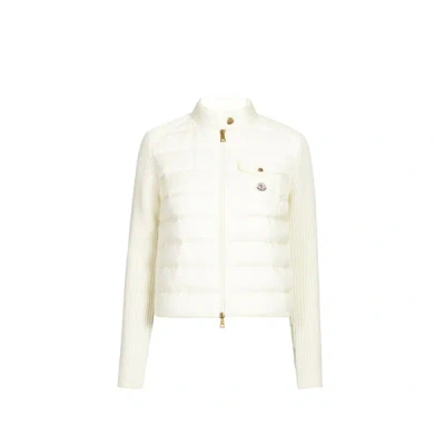 Moncler Cardigan Matellassé Zippé In White