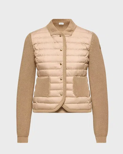 Moncler Cardigan Padded Cotton In Brown