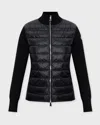 Moncler Quilted Vest-style Cardigan With High Neck And Feather Padding In Blue